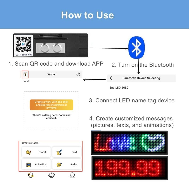 OUHL LED Name Badge, OUHL Upgraded LED Name Tags Rechargeable Cellphone Programmable Business Badges Mini LED Display for Shop Hotel Exhibition(Green) - Image 4